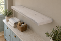 Soft White flat edge shelf handmade by Rutherford Works in a country utility room