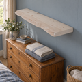 Soft White live edge shelf handmade by Rutherford Works in a warm country bedroom